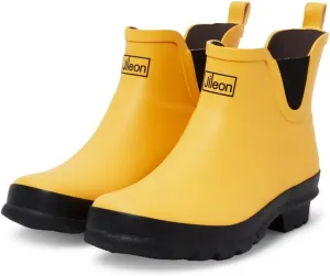 Jileon Womens Ankle Height Waterproof Rubber Rain Boots - Designed For Wide Feet & Wide Calves - Easy to Slip on and Off