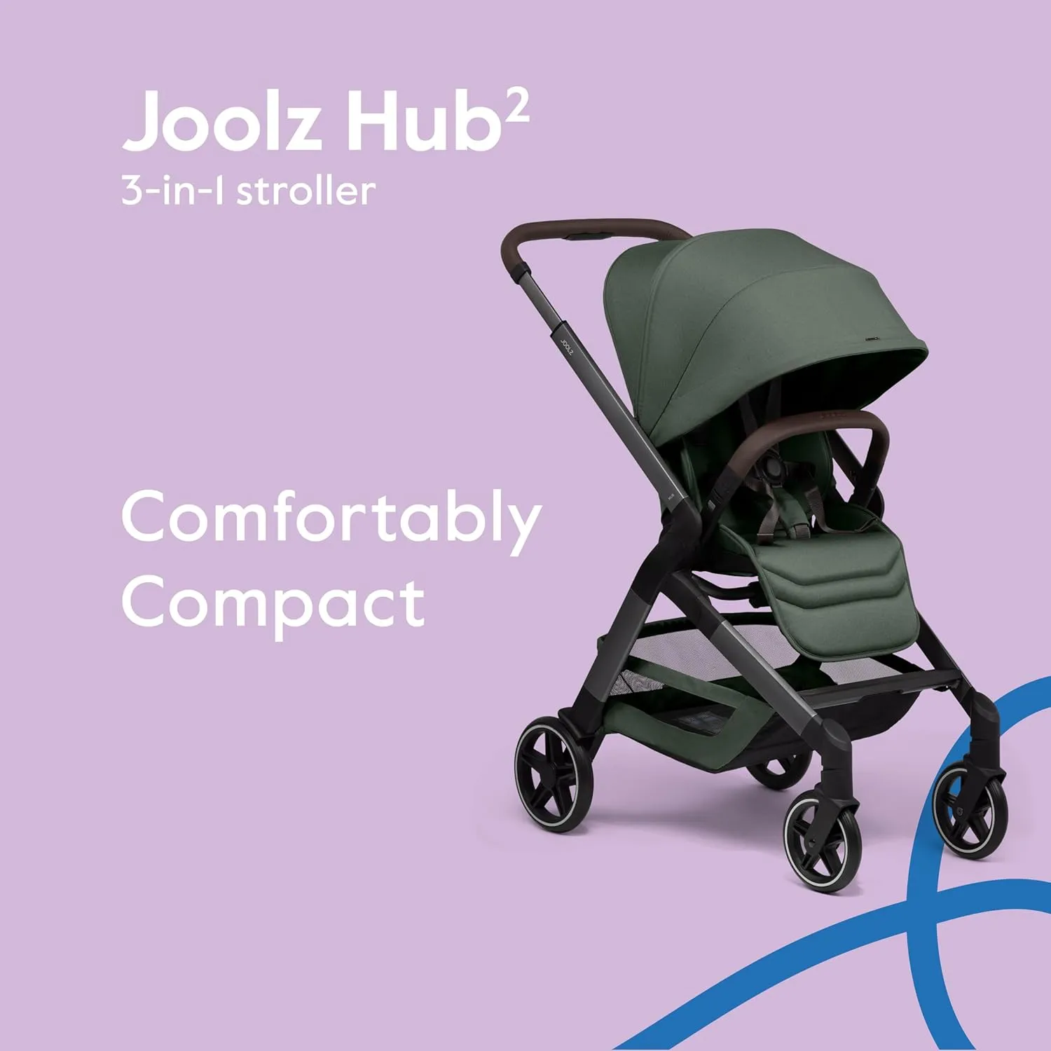 Joolz Hub² Compact Stroller – Ergonomic Toddler Seat (Below 20lbs), One-Hand Fold, Reversible Seat, XL Basket & Adjustable Handlebar – Smooth Ride for City Travel - Forest Green