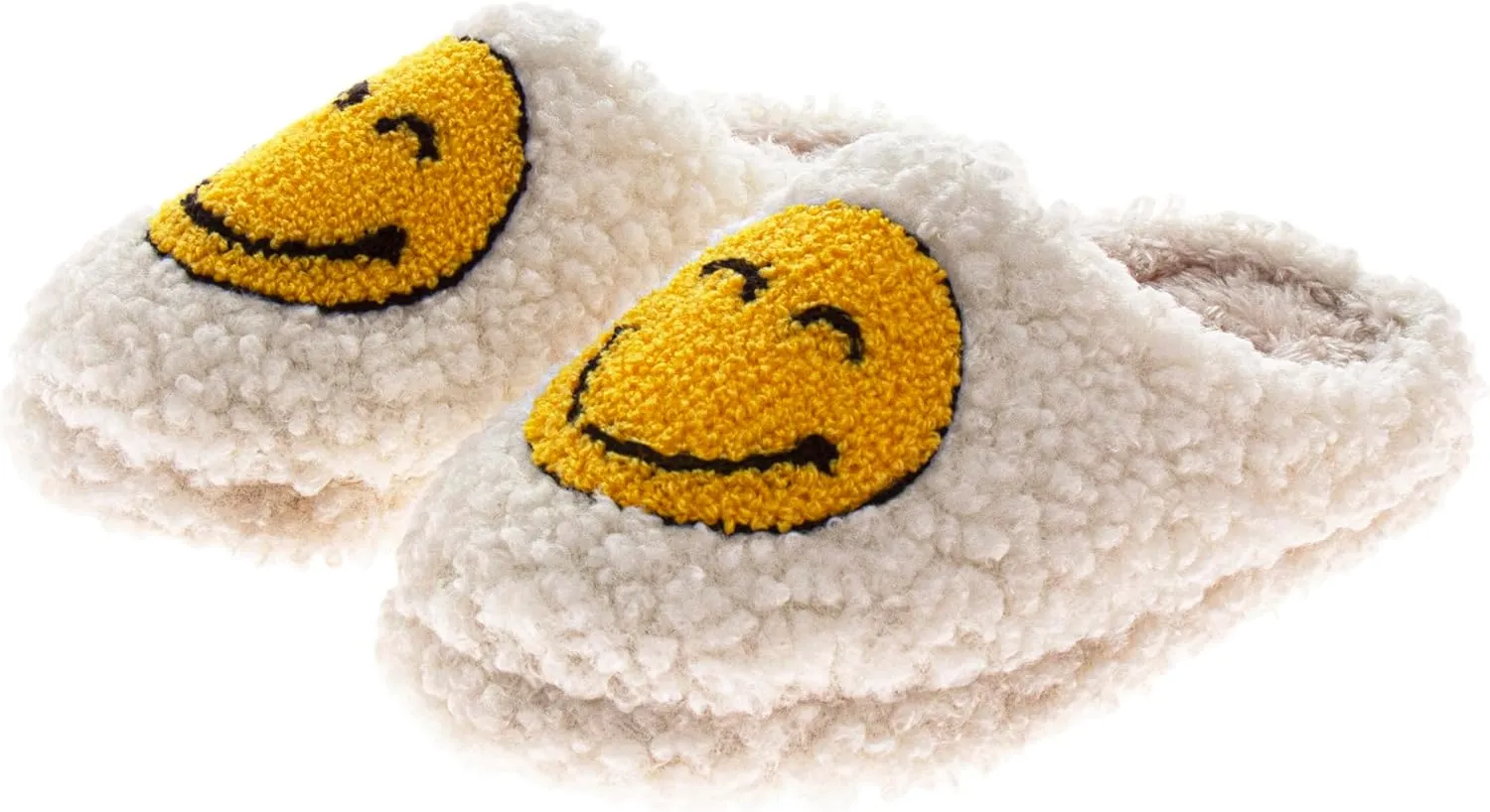 Josmo Girls Smiley Face Fur Slides - Cozy Fluffy Indoor Slippers