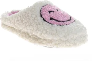 Josmo Girl's Smiley Face Fur Slides Cozy Fluffy Indoor Slippers