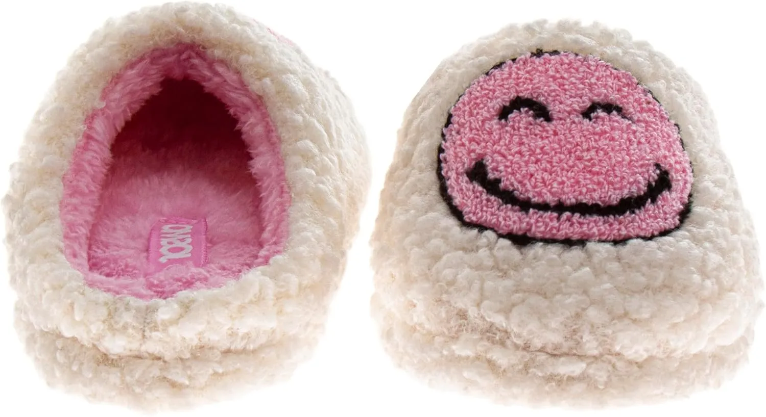 Josmo Girl's Smiley Face Fur Slides Cozy Fluffy Indoor Slippers
