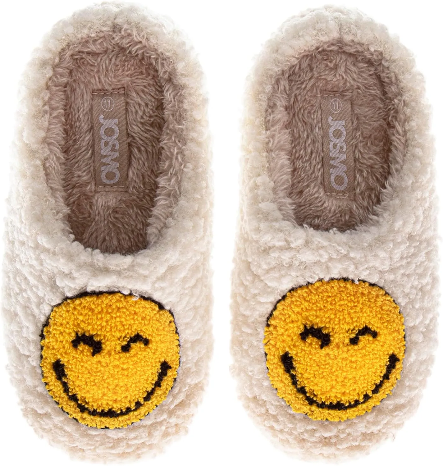 Josmo Girls Smiley Face Fur Slides - Cozy Fluffy Indoor Slippers