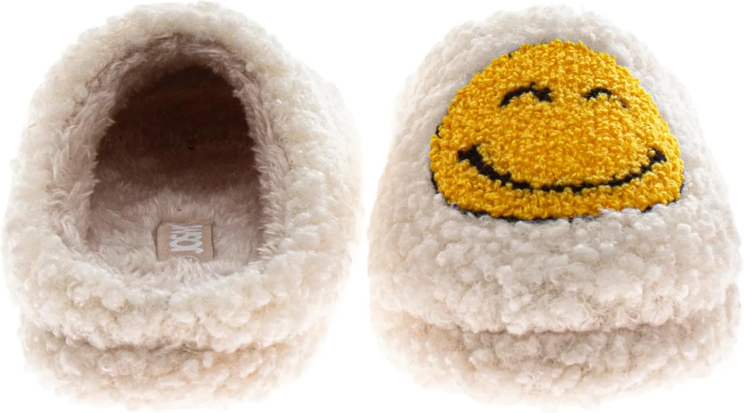 Josmo Girls Smiley Face Fur Slides - Cozy Fluffy Indoor Slippers
