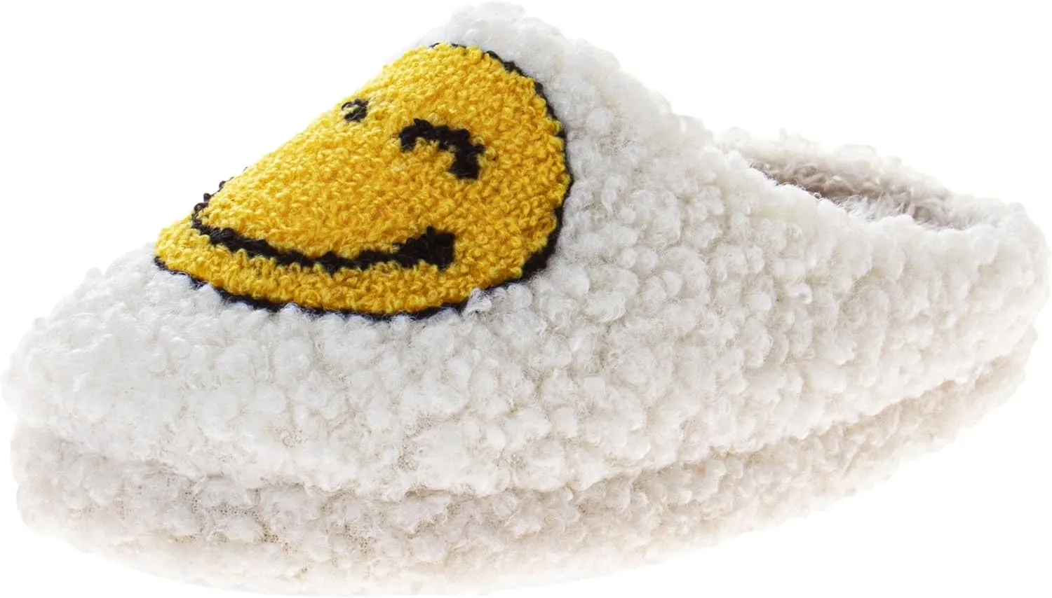 Josmo Girls Smiley Face Fur Slides - Cozy Fluffy Indoor Slippers