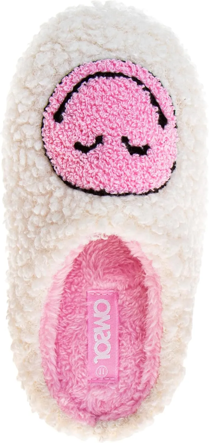 Josmo Girl's Smiley Face Fur Slides Cozy Fluffy Indoor Slippers