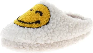 Josmo Girls Smiley Face Fur Slides - Cozy Fluffy Indoor Slippers