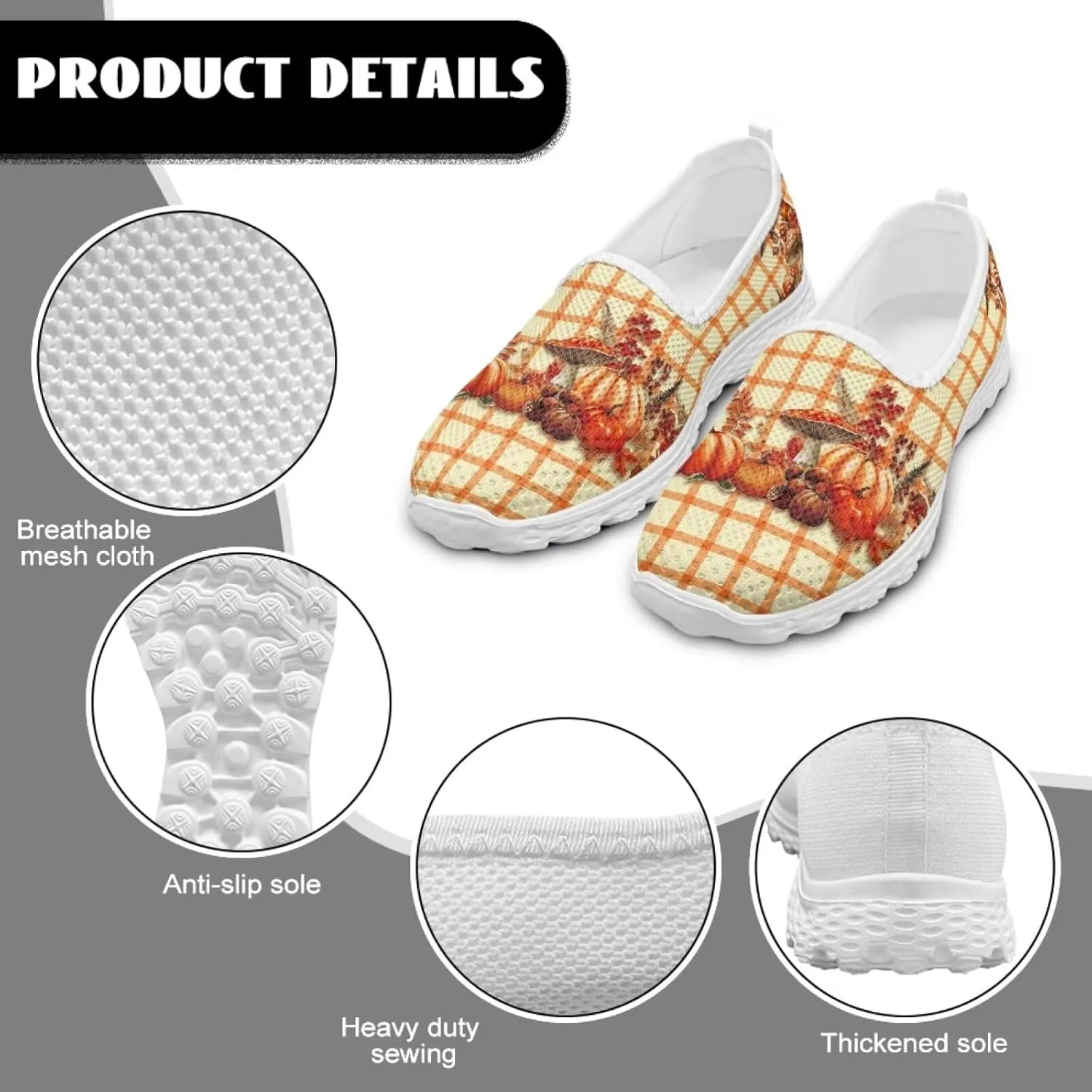 JoyLamoria House Fall Pattern Shoes Lightweight Comfortable Casual Soft Breathable Mesh Daily Wear
