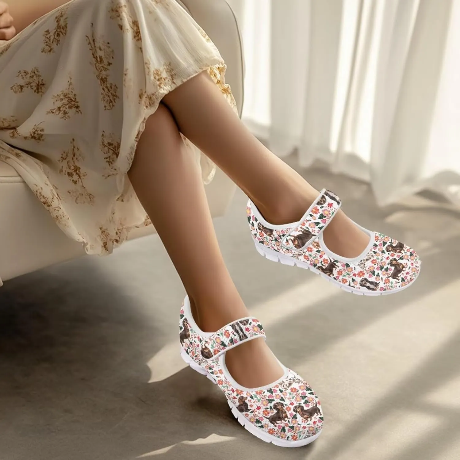 JoyLamoria Womens Slip on Walking Shoes Non Slip Barefoor Shoes Non Slip Fashion Mary Jane Shoes, Sunflower Bee Print