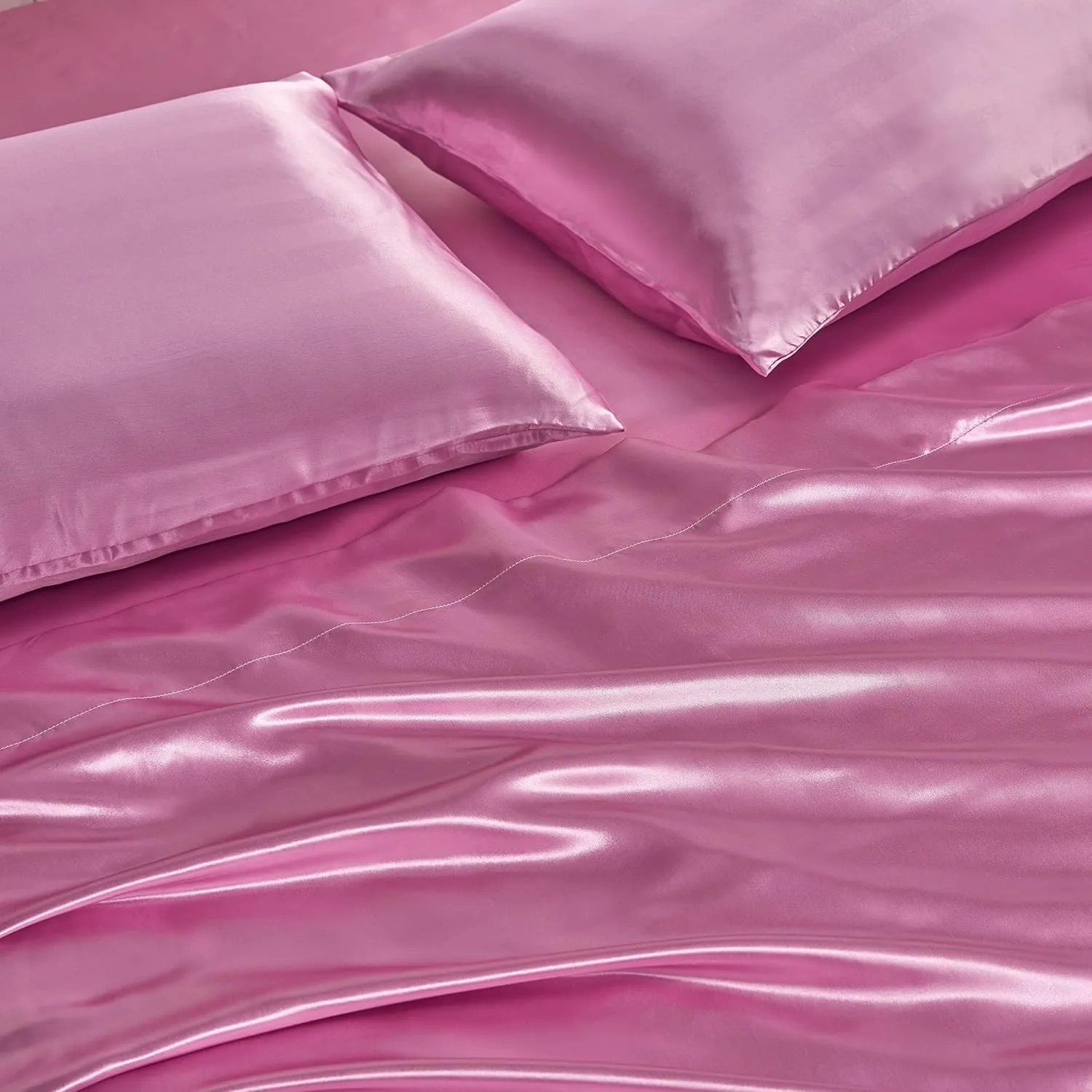 Juicy Couture Silky Satin Damask Sheet Set - Luxury Pink Bedding - Smooth Satin Striped Sheets - Queen Size