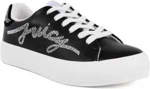 Juicy Couture Women's Platform Sneaker Glitter Script Logo – Casual Lace-Up Shoes for Everyday Style - Aurelie