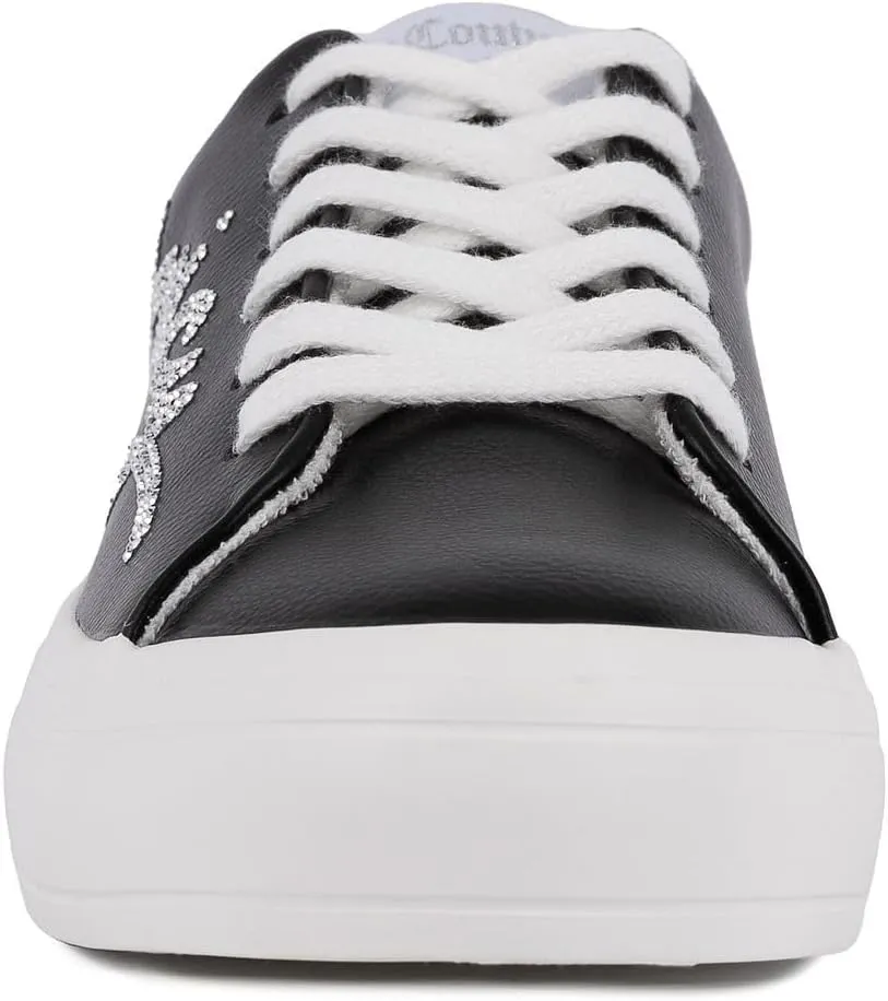 Juicy Couture Women's Platform Sneaker Glitter Script Logo – Casual Lace-Up Shoes for Everyday Style - Aurelie