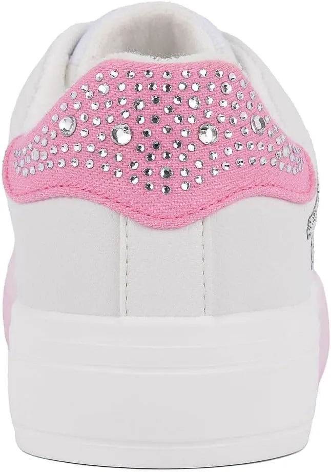 Juicy Couture Women's Platform Sneaker Glitter Script Logo – Casual Lace-Up Shoes for Everyday Style - Aurelie