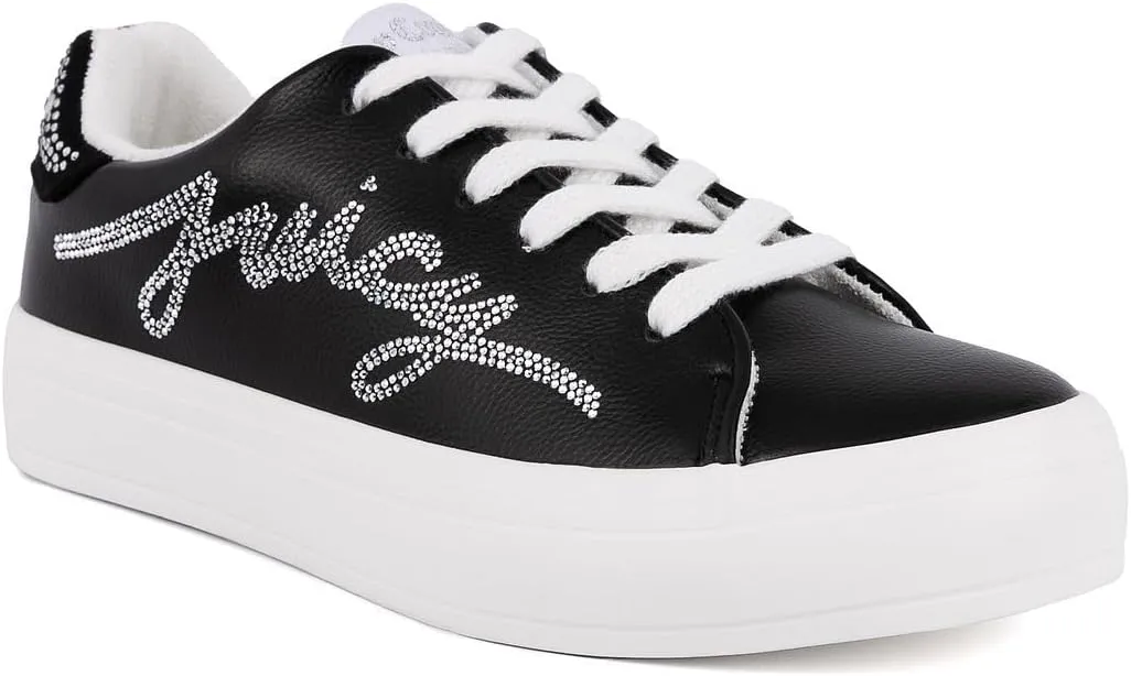 Juicy Couture Women's Platform Sneaker Glitter Script Logo – Casual Lace-Up Shoes for Everyday Style - Aurelie