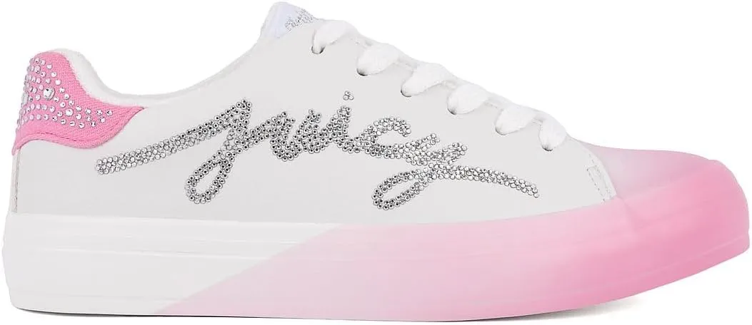 Juicy Couture Women's Platform Sneaker Glitter Script Logo – Casual Lace-Up Shoes for Everyday Style - Aurelie