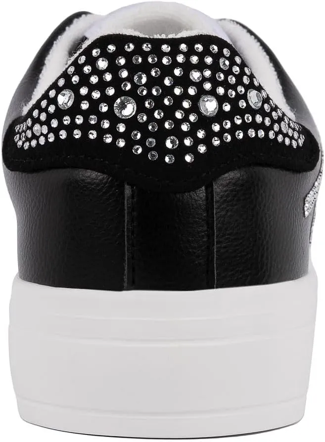 Juicy Couture Women's Platform Sneaker Glitter Script Logo – Casual Lace-Up Shoes for Everyday Style - Aurelie