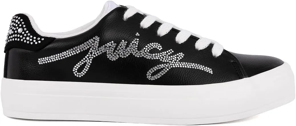 Juicy Couture Women's Platform Sneaker Glitter Script Logo – Casual Lace-Up Shoes for Everyday Style - Aurelie