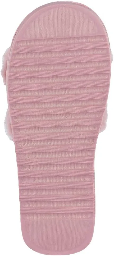 Juicy Couture Women's Plush Faux Fur Slippers – Cozy Open-Toe Slides, Soft Indoor/Outdoor House Shoes