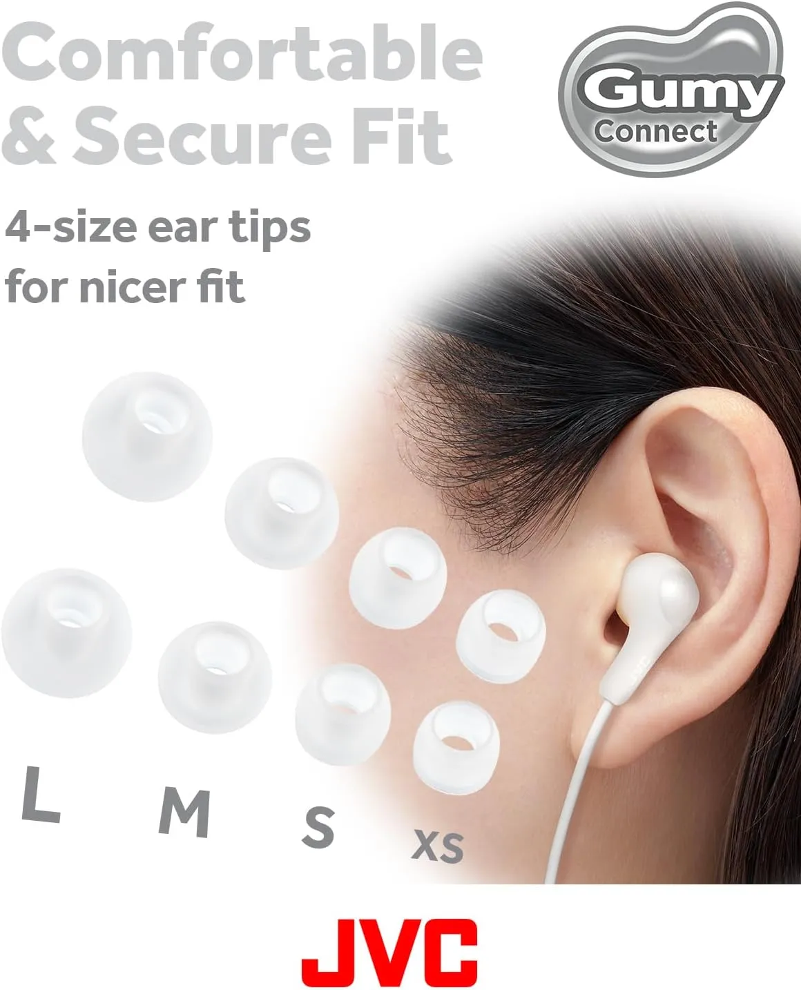 JVC Gumy Connect USB-C Wired Earbuds Headphones, Delay-Free for Videos and Gaming, Built-in DAC Reduces Noise and Improves Sound Quality, 9.2 mm Diameter Neodymium Drivers - HAFR9UCW (White)