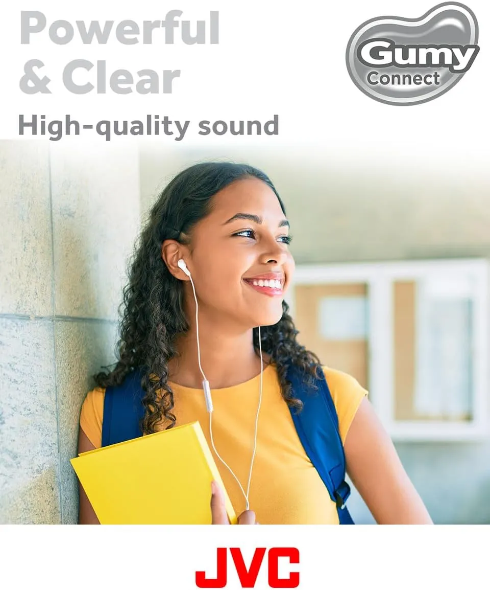 JVC Gumy Connect USB-C Wired Earbuds Headphones, Delay-Free for Videos and Gaming, Built-in DAC Reduces Noise and Improves Sound Quality, 9.2 mm Diameter Neodymium Drivers - HAFR9UCW (White)