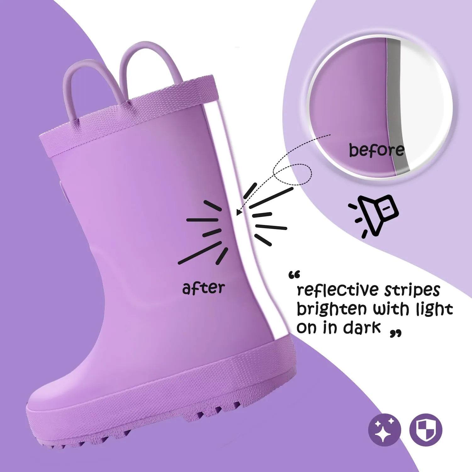 K KomForme Kids Rain Boots, Waterproof Rubber Matte Boots with Easy-on Handles