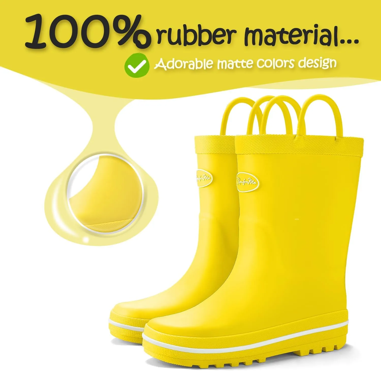 K KomForme Kids Rain Boots, Waterproof Rubber Matte Boots with Easy-on Handles