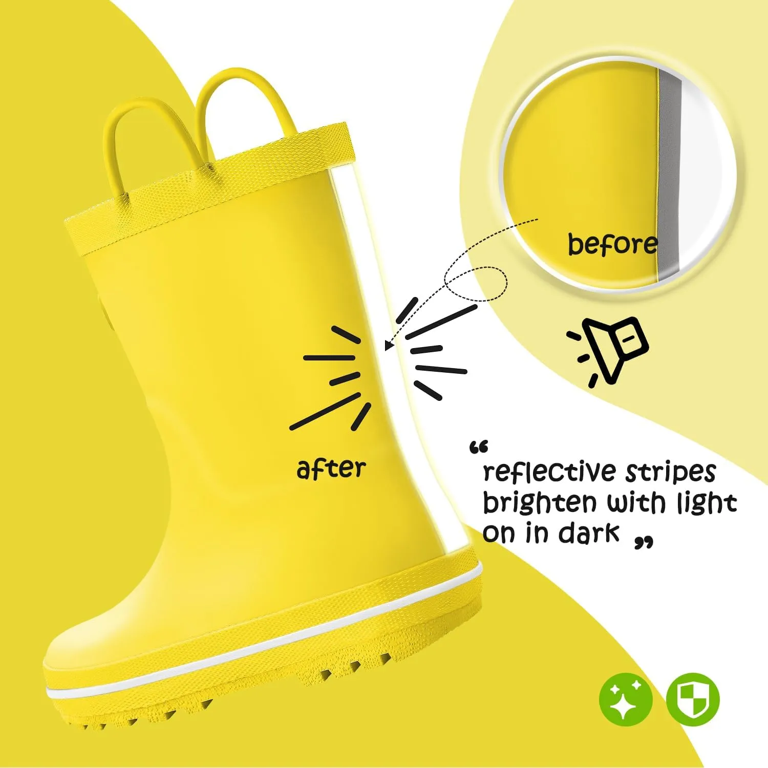 K KomForme Kids Rain Boots, Waterproof Rubber Matte Boots with Easy-on Handles
