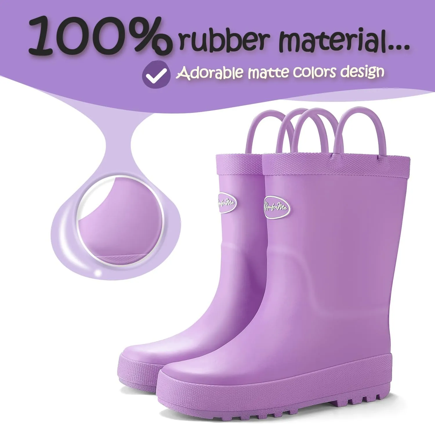 K KomForme Kids Rain Boots, Waterproof Rubber Matte Boots with Easy-on Handles