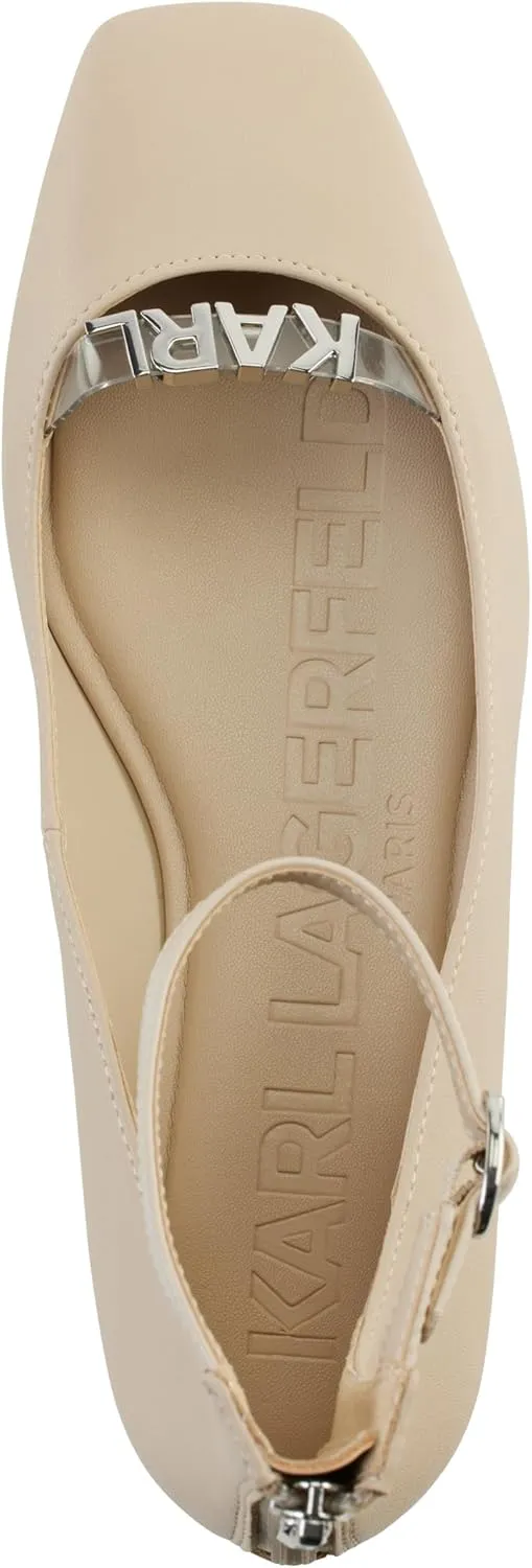 KARL LAGERFELD womens Zyvia Logo Ankle Strap Ballet Flat