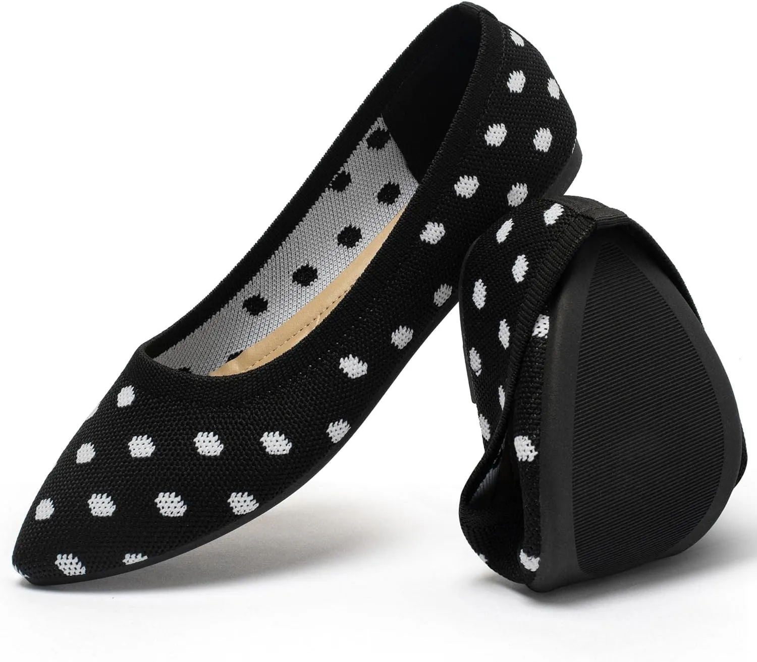 katliu Women's Flats Knit Comfort Pointed Toe Ballet Flats Shoes Casual Slip On Shoes