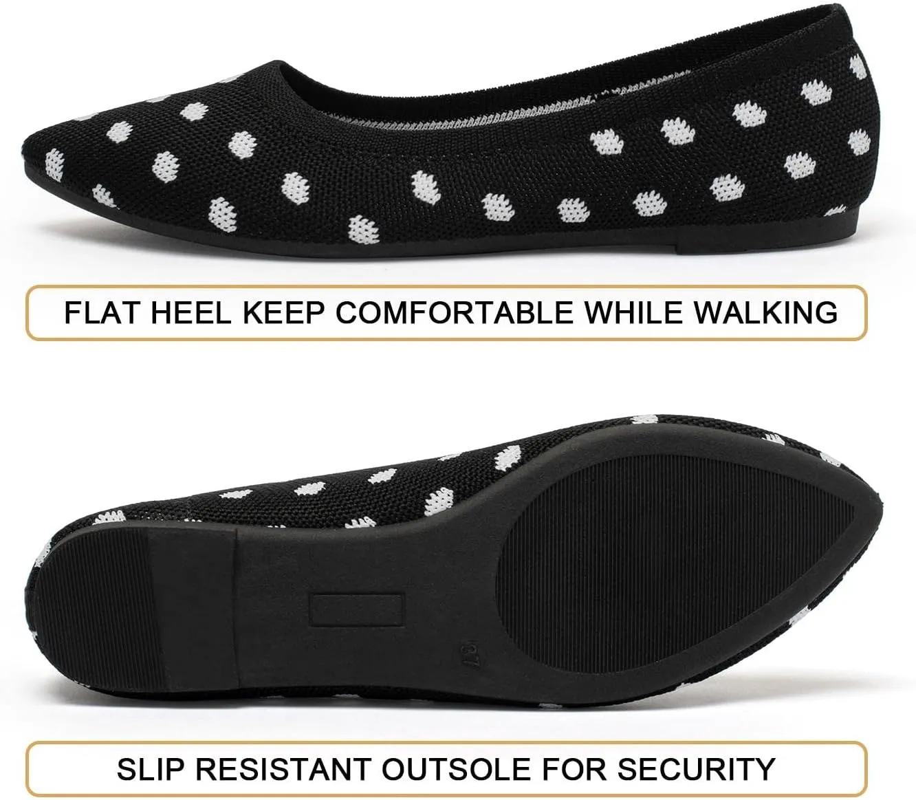 katliu Women's Flats Knit Comfort Pointed Toe Ballet Flats Shoes Casual Slip On Shoes