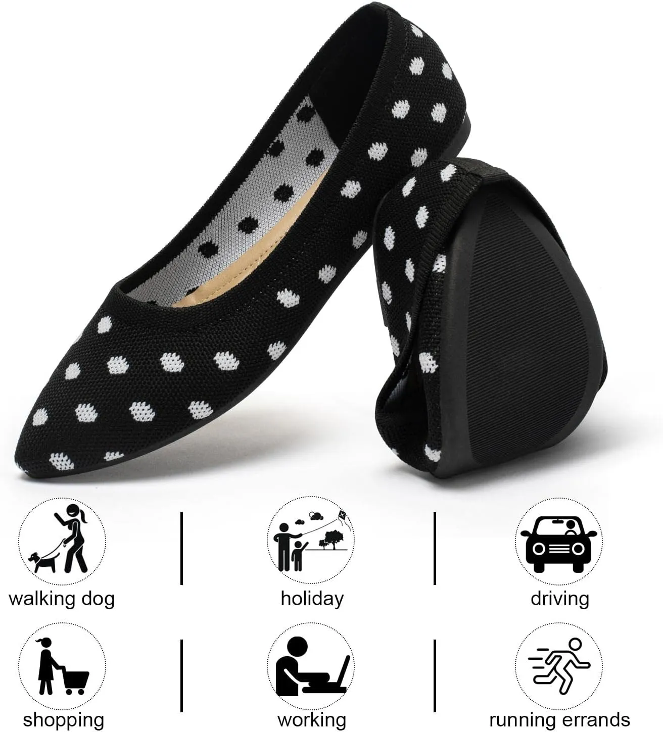 katliu Women's Flats Knit Comfort Pointed Toe Ballet Flats Shoes Casual Slip On Shoes