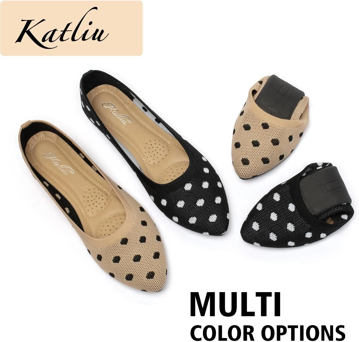 katliu Women's Flats Knit Comfort Pointed Toe Ballet Flats Shoes Casual Slip On Shoes