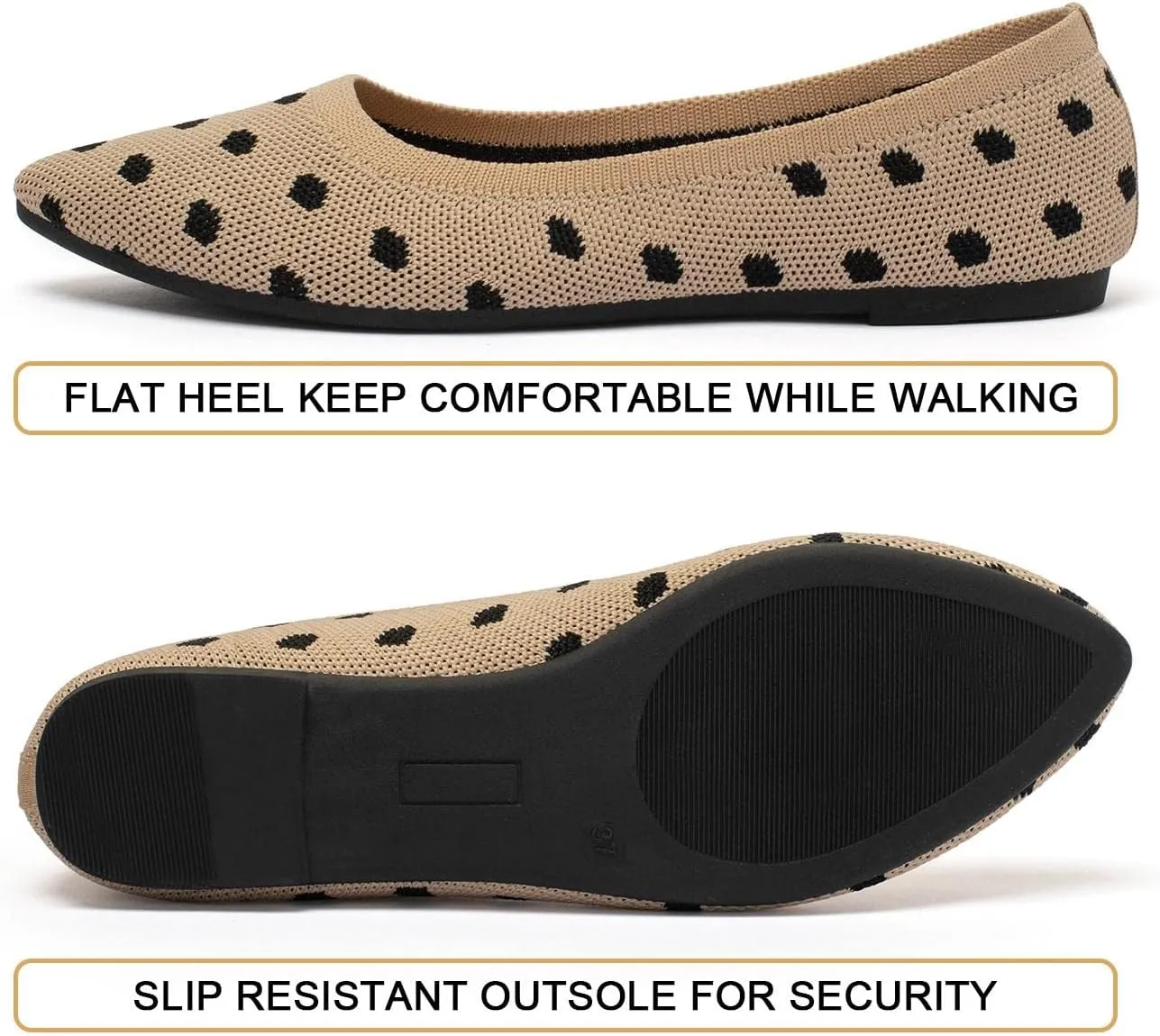 katliu Women's Flats Knit Comfort Pointed Toe Ballet Flats Shoes Casual Slip On Shoes
