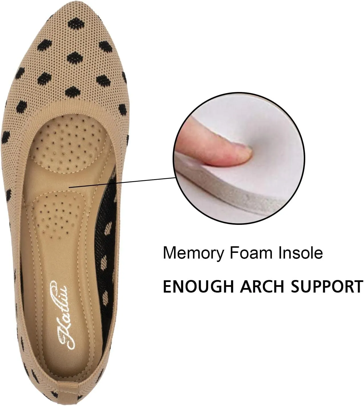 katliu Women's Flats Knit Comfort Pointed Toe Ballet Flats Shoes Casual Slip On Shoes