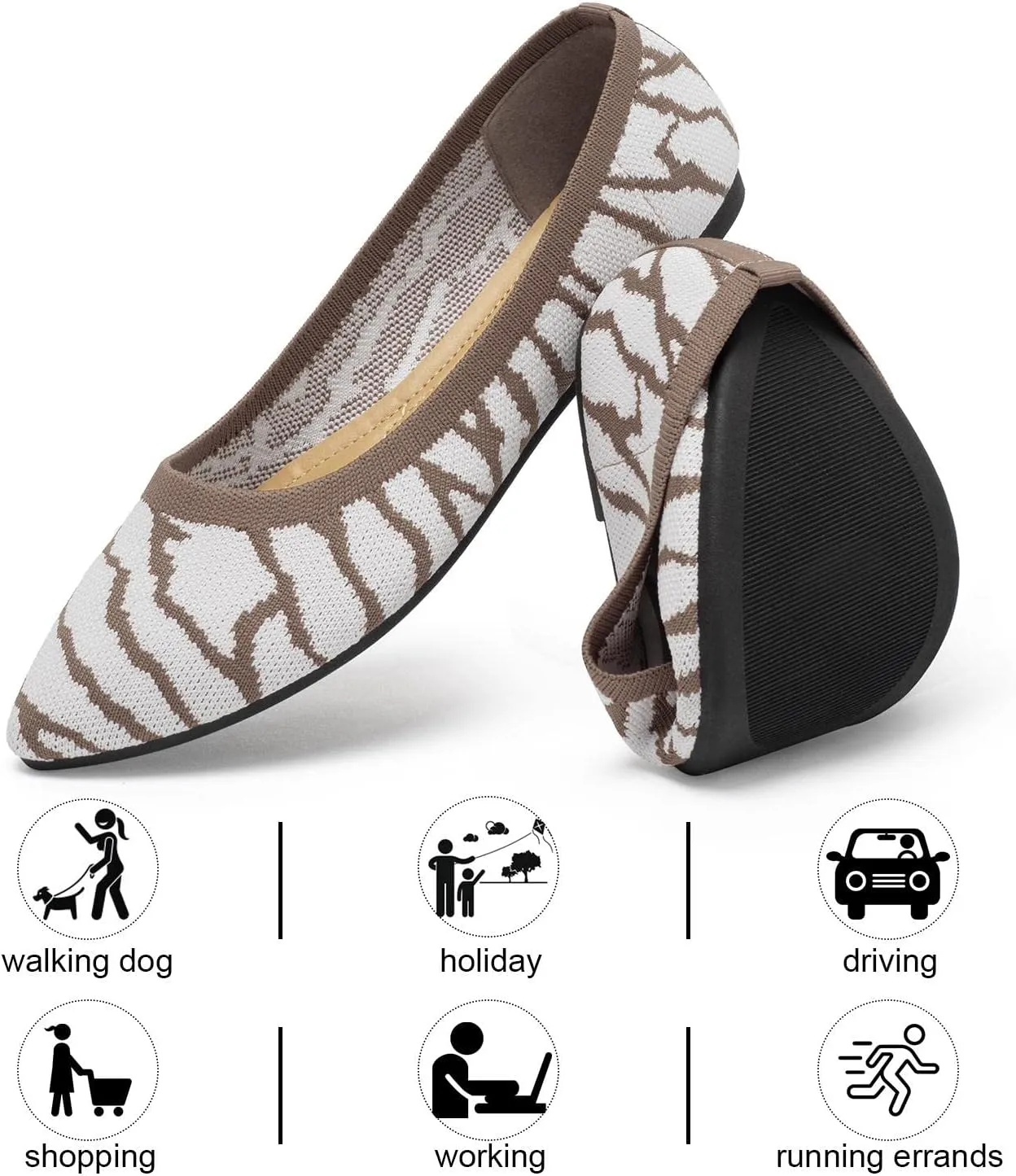 katliu Women's Flats Knit Comfort Pointed Toe Ballet Flats Shoes Casual Slip On Shoes