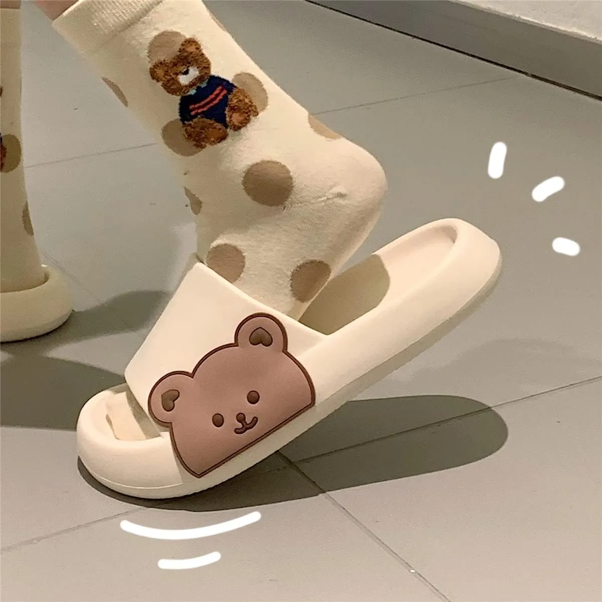 Kawaii Bear Slipper Cute Home Slide Cloud Slides Extra Soft for Beach Bathroom Women Teen Girls
