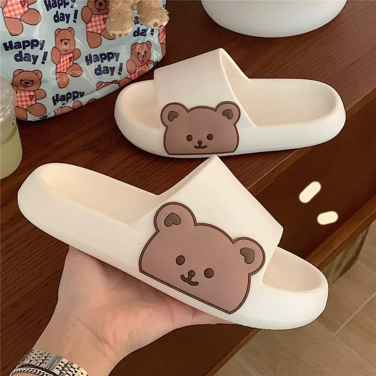 Kawaii Bear Slipper Cute Home Slide Cloud Slides Extra Soft for Beach Bathroom Women Teen Girls