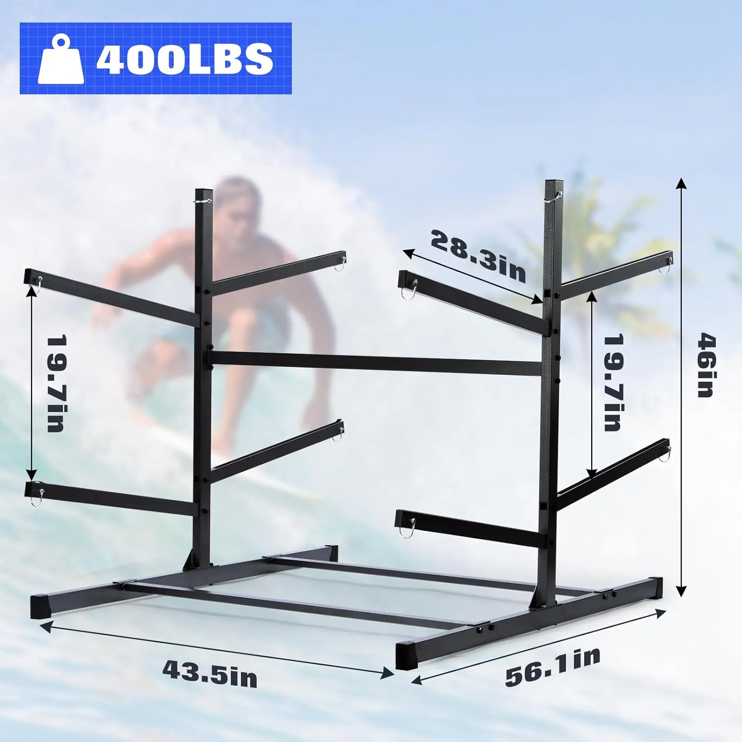 Kayak Storage Rack, Heavy Duty Kayak Racks for Garage and Outdoor Storage, Storage Rack for Kayak, Canoe, Surfboard & Paddleboard