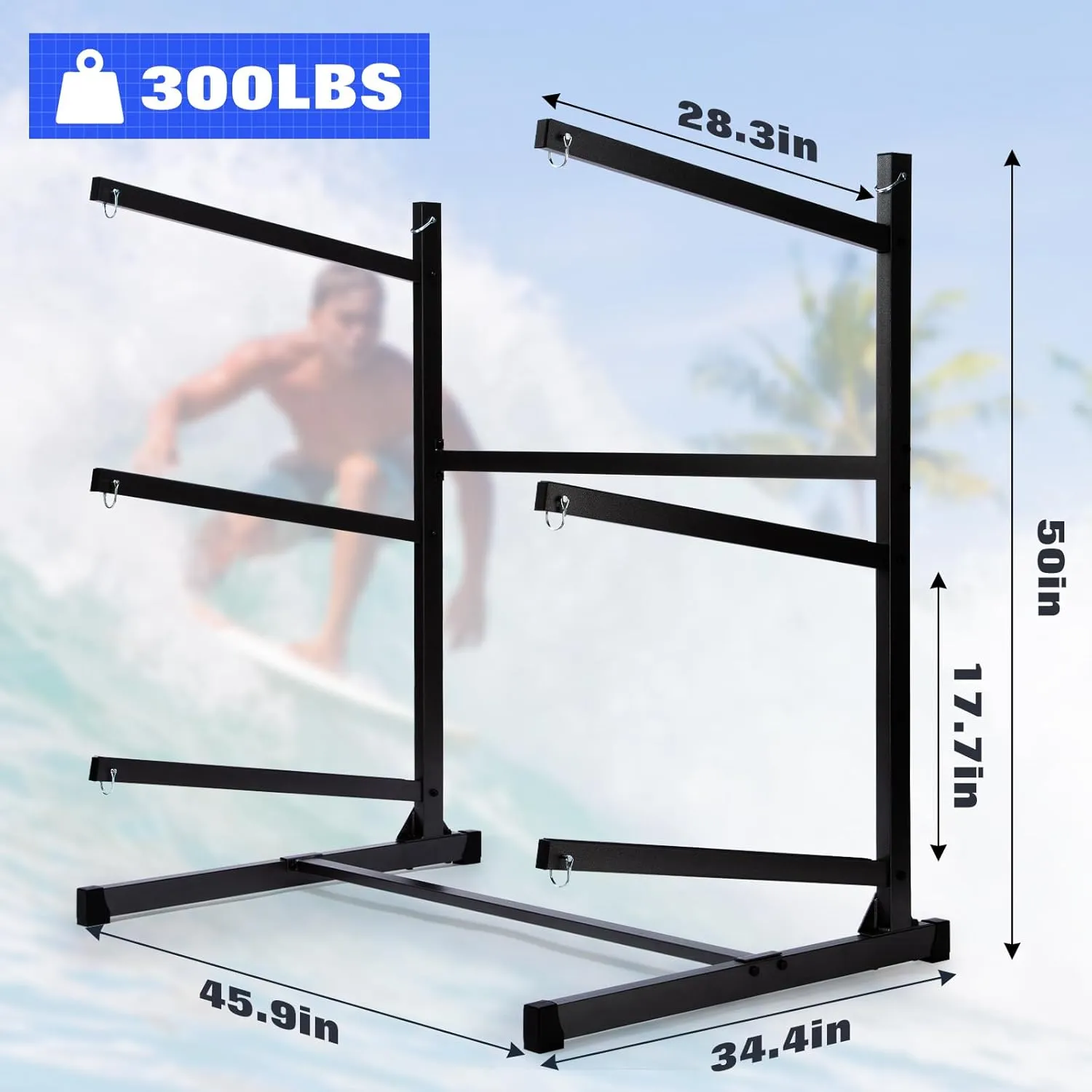 Kayak Storage Rack, Heavy Duty Kayak Racks for Garage and Outdoor Storage, Storage Rack for Kayak, Canoe, Surfboard & Paddleboard