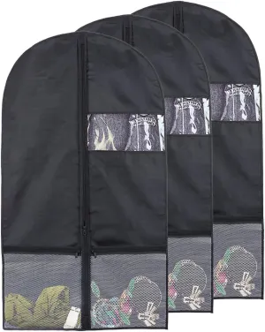 Kernorv Dance Costume Bags,43" Foldable Garment Bags for Dance Competitions Garment Bag with 2 Zipper Mesh Pockets and Clear Window for Dance Costumes, Storage or Travel (3 Pack,Black)