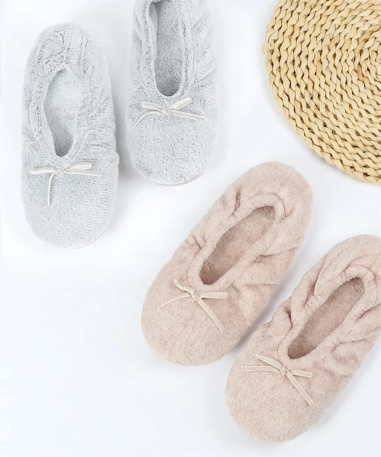 Keyela Women's Memory Foam House Fluffy Ballerina Slippers Ballet Shoes Fuzzy Cute Faux Fur Closed Toe Slip On Indoor Slippers