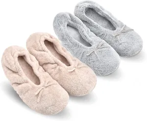 Keyela Women's Memory Foam House Fluffy Ballerina Slippers Ballet Shoes Fuzzy Cute Faux Fur Closed Toe Slip On Indoor Slippers