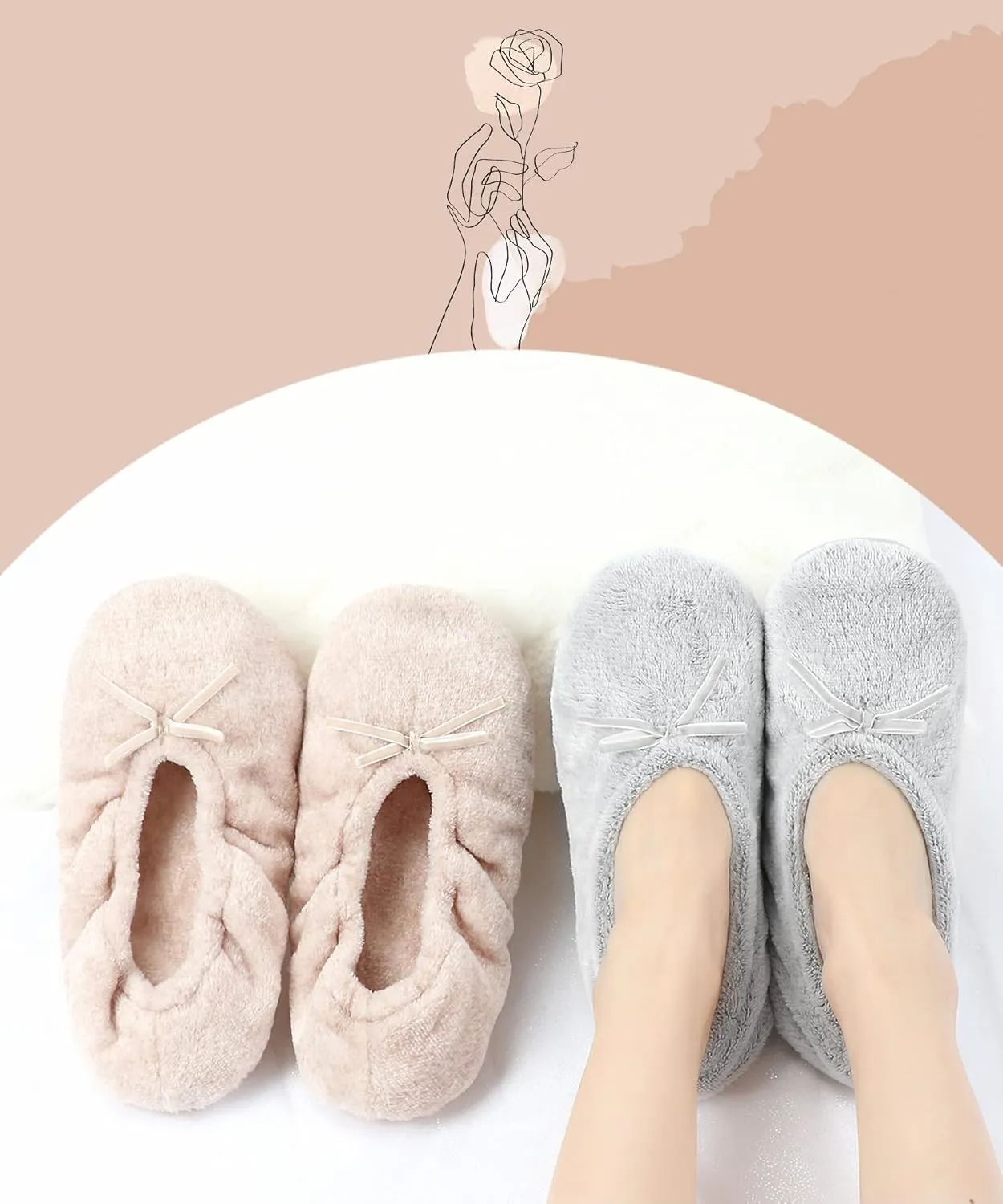 Keyela Women's Memory Foam House Fluffy Ballerina Slippers Ballet Shoes Fuzzy Cute Faux Fur Closed Toe Slip On Indoor Slippers