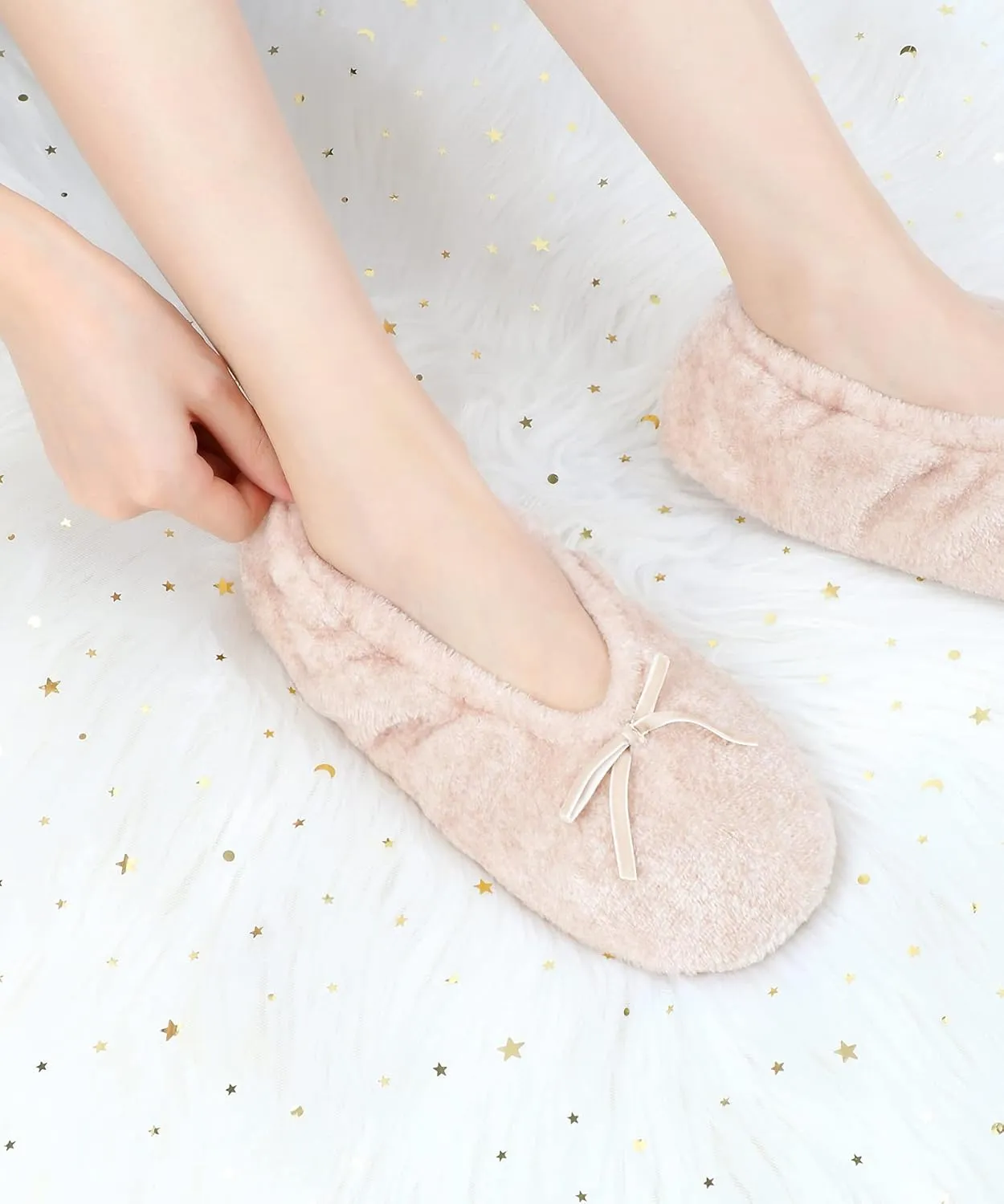 Keyela Women's Memory Foam House Fluffy Ballerina Slippers Ballet Shoes Fuzzy Cute Faux Fur Closed Toe Slip On Indoor Slippers