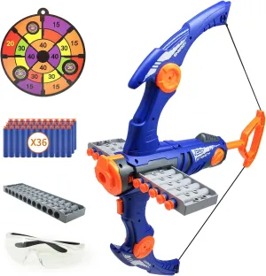 Kids Modern Archery Set, 12 Dart Clip Shot Foam Bullet, Easy to Use, Durable ABS Construction, Includes Bow, Arrows, Target Board, Goggles