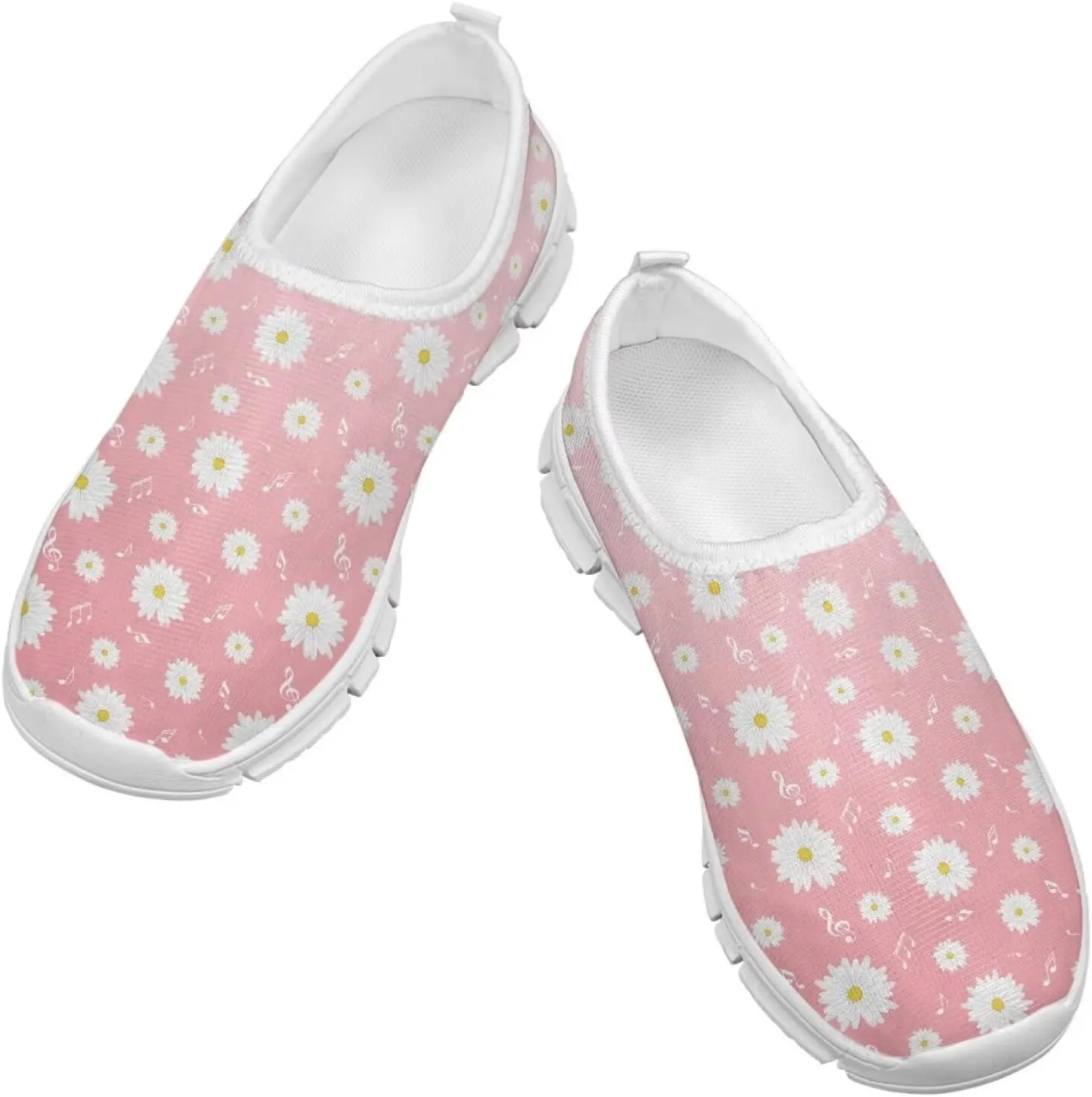 Kids Slip On Shoes for Girls with Flower Print, Non-Slip, Breathable, Easy Wear, for School, Camping, Picnic