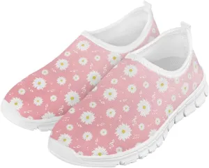 Kids Slip On Shoes for Girls with Flower Print, Non-Slip, Breathable, Easy Wear, for School, Camping, Picnic