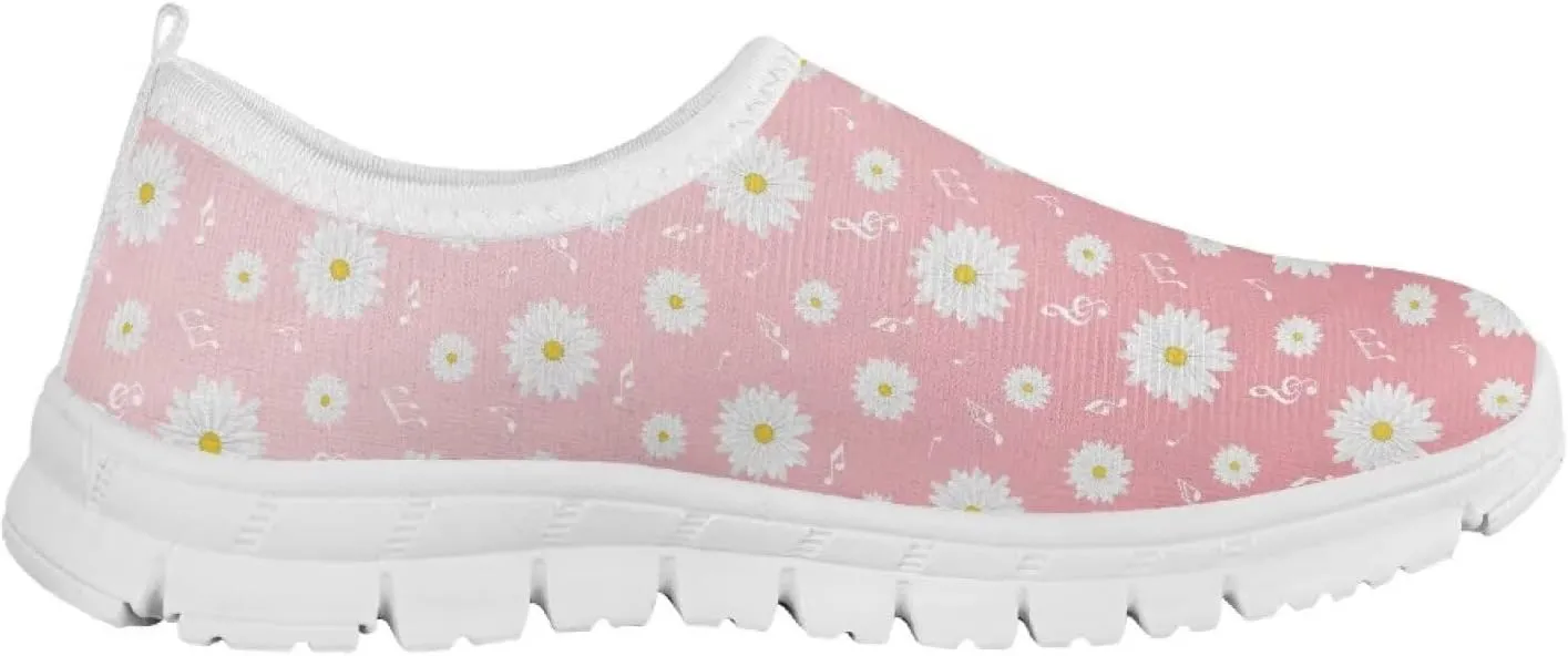 Kids Slip On Shoes for Girls with Flower Print, Non-Slip, Breathable, Easy Wear, for School, Camping, Picnic