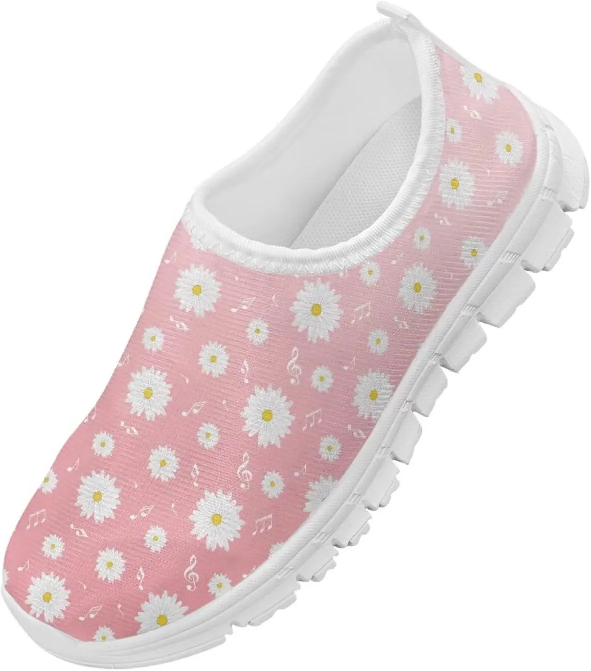 Kids Slip On Shoes for Girls with Flower Print, Non-Slip, Breathable, Easy Wear, for School, Camping, Picnic