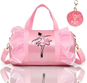 KingBig New in 2024 Cute Backpack Ballet Bag Kits Tutu Dress Dance Bag, Girls Personalized Waterproof Bag Ballerina Duffle Bag with Key Chain Cute Plush hanging Pink ball(Pink)